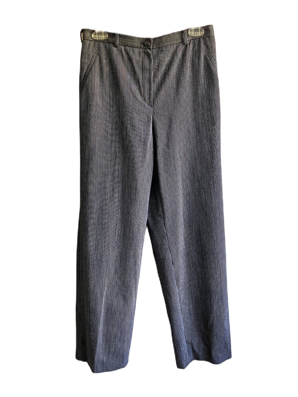 Armani Collezioni Women's Black and Gray Pinstripe Straight-Leg Trousers